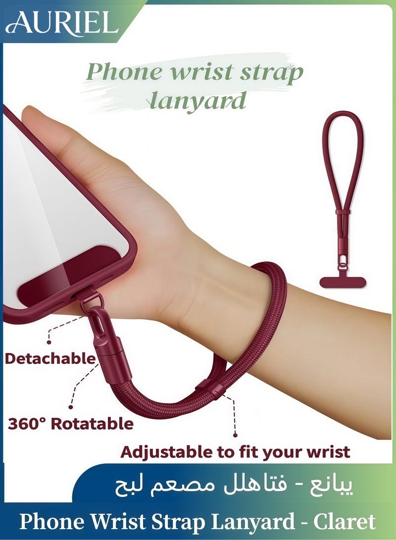 AURIEL Universal Cell Phone Wrist Strap Lanyard, Adjustable Nylon Phone Lanyard with Detachable Tether Tab, Adjust the Size to Fit Your Wrist, 360° rotation (Claret) - Image 1
